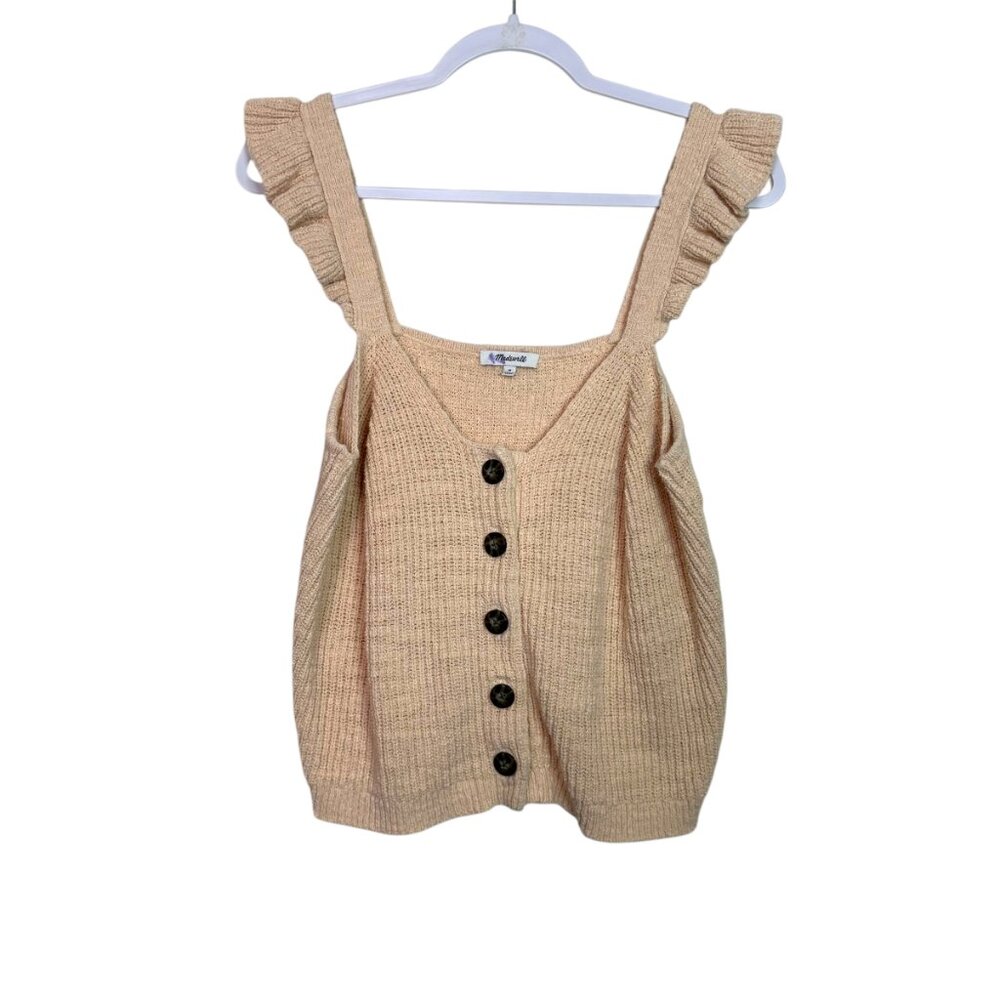 Madewell Ruffle-Strap Button-Front Sweater Tank Women M Bone Button‎ Front Boho